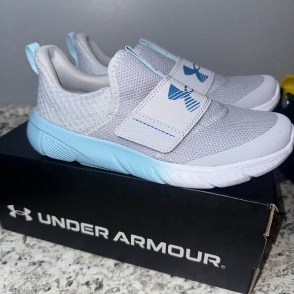 Under Armour Other - Under Armour Girls 3Y Gray Blue Flash No Tie Sneakers Athletic NEW